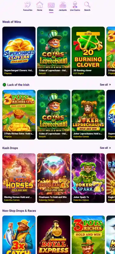 Slotbox Casino mobile slots interface showing slot game selection with popular titles and filtering options - captured during platform testing