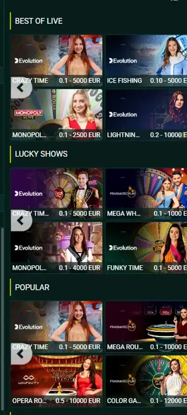 SpinBetter Casino mobile live casino interface showing live dealer tables including blackjack and roulette - captured during platform testing